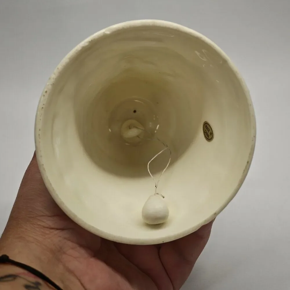 Vintage Ivory Porcelain Christmas Bell Santa Reading Children Gold Trim 7 Inch